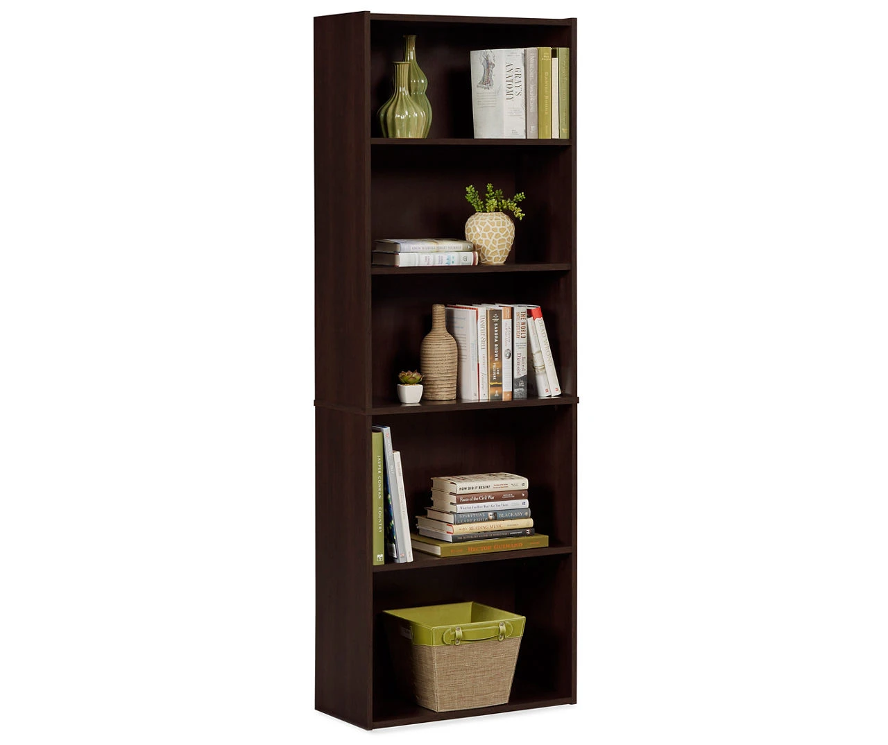 Dark Russet Brown 5-Shelf Bookcase 2 Dark Russet Brown 5-Shelf Bookcase - Image 2