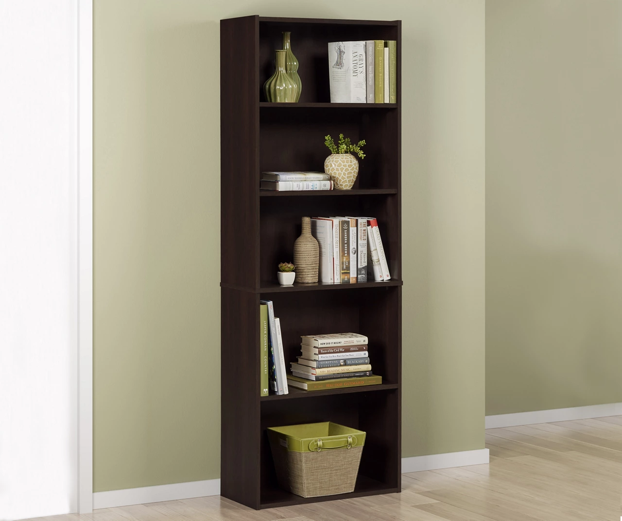 Dark Russet Brown 5-Shelf Bookcase 3 Dark Russet Brown 5-Shelf Bookcase - Image 3