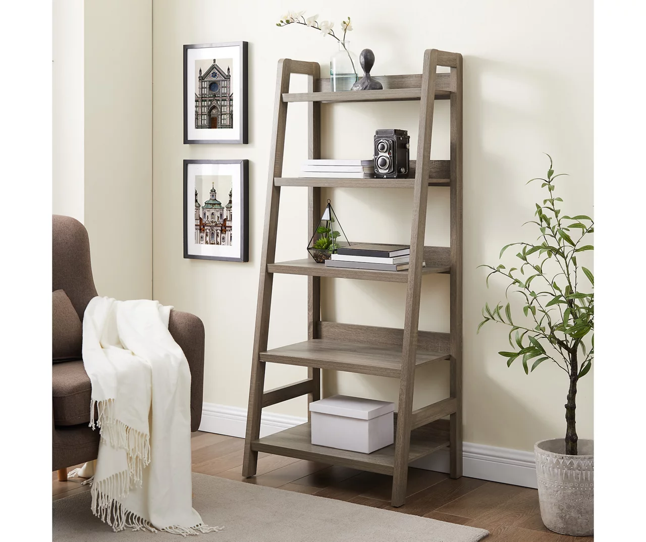 Margo Gray 5-Shelf Ladder Bookcase 1 Margo Gray 5-Shelf Ladder Bookcase
