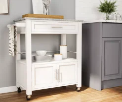 White Double Door Kitchen Cart With Granite Top 8 White Double Door Kitchen Cart With Granite Top -Biglots Sales 810389516 2