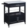 Black Double Door Kitchen Cart With Granite Top
