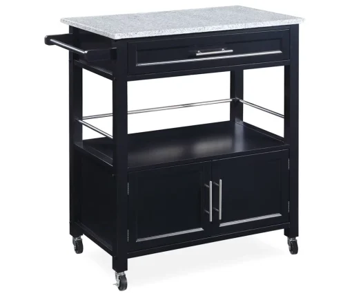 Black Double Door Kitchen Cart With Granite Top -Biglots Sales 810389517 1