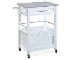 White Granite Top Kitchen Cart With Storage