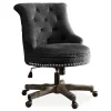 Charcoal Gray Button Tufted Office Chair With Wood Base