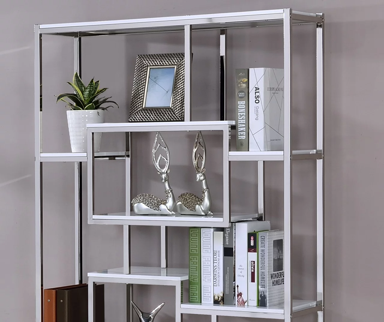 Alize White & Chrome Geometric Bookcase 2 Alize White & Chrome Geometric Bookcase - Image 2