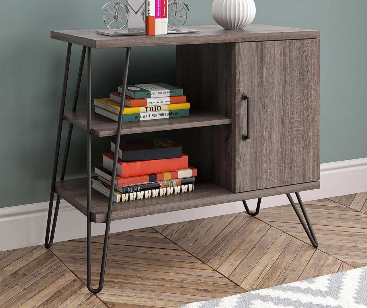 Langley Park Distressed Gray Oak 3-Tier Bookshelf 1 Langley Park Distressed Gray Oak 3-Tier Bookshelf
