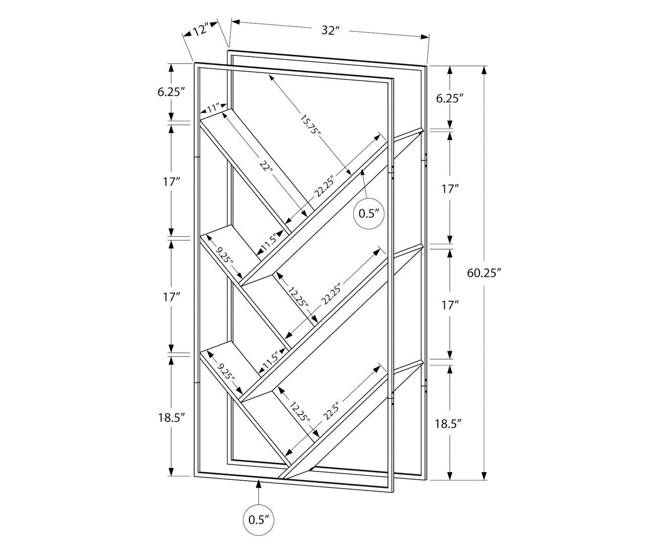 Gray 5-Shelf Slanted Bookcase 3 Gray 5-Shelf Slanted Bookcase - Image 3