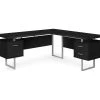 Black & Silver 3-Drawer L-Shaped Corner Desk