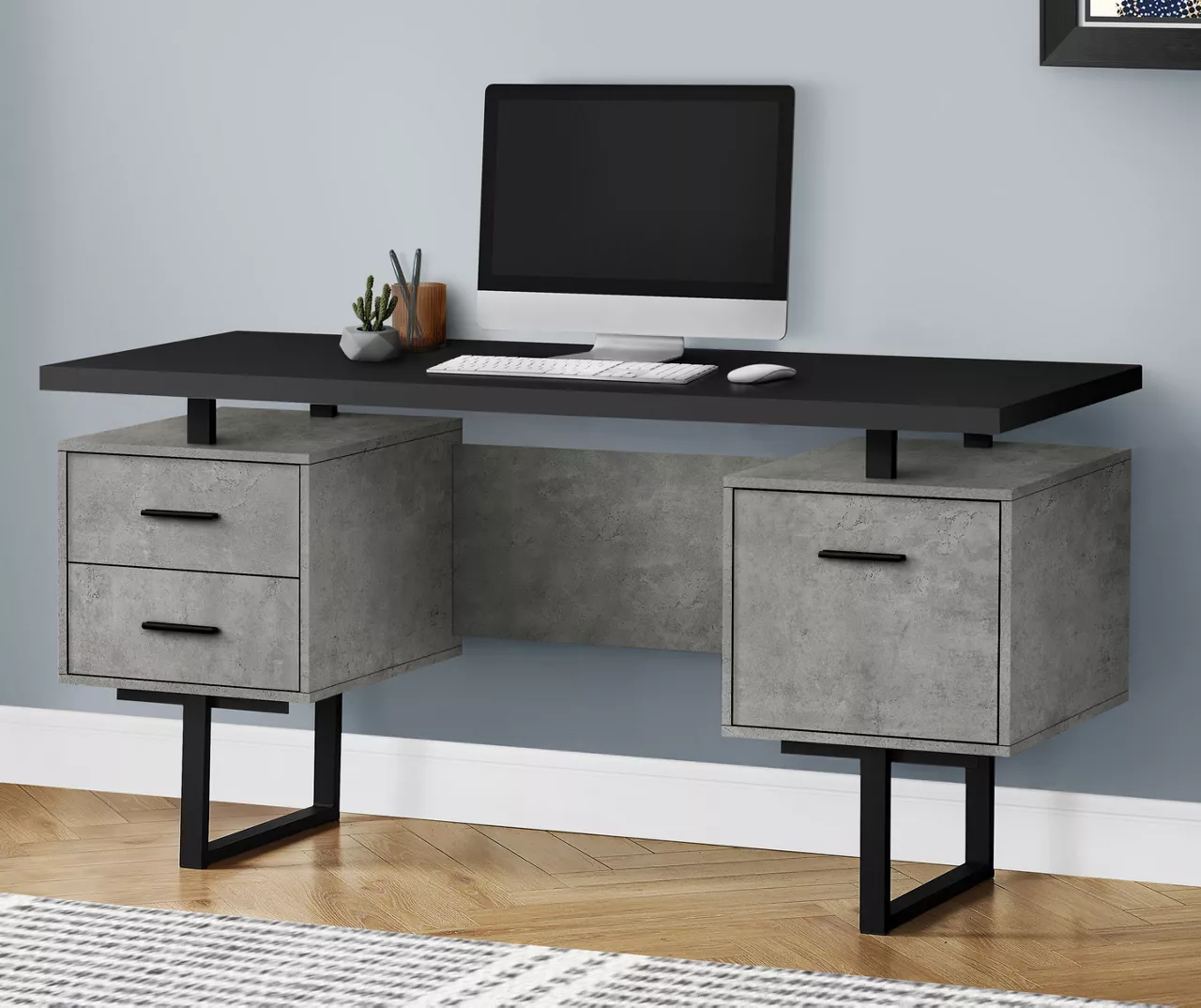 60" Concrete Gray & Black Floating Desk 2 60" Concrete Gray & Black Floating Desk - Image 2