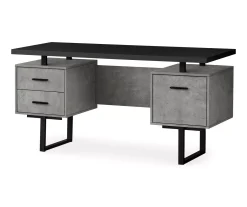 60" Concrete Gray & Black Floating Desk