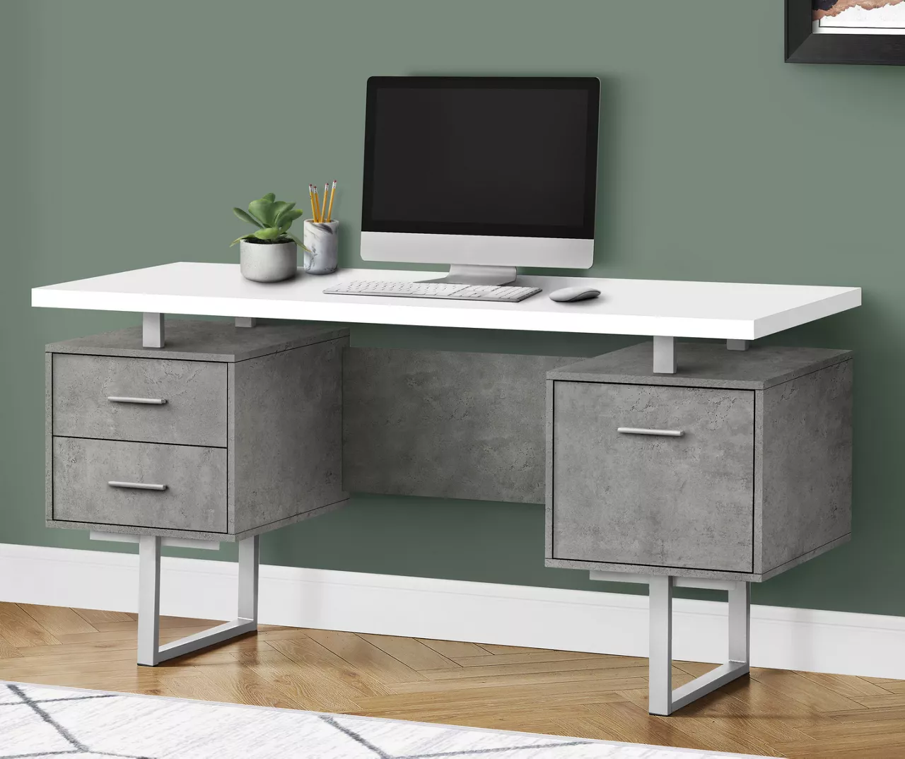 60" Concrete Gray & White Floating Desk 2 60" Concrete Gray & White Floating Desk - Image 2