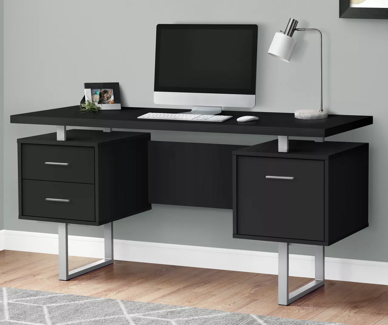 60" Black & Silver Floating Desk 2 60" Black & Silver Floating Desk - Image 2