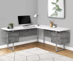 Faux Concrete & White 3-Drawer L-Shaped Corner Desk -Biglots Sales 810527349 1