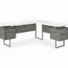 Faux Concrete & White 3-Drawer L-Shaped Corner Desk