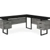 Faux Concrete & Black 3-Drawer L-Shaped Corner Desk