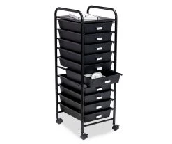 Black Metal 10-Drawer Rolling Storage Cart