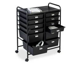 Black Metal 12-Drawer Rolling Storage Cart