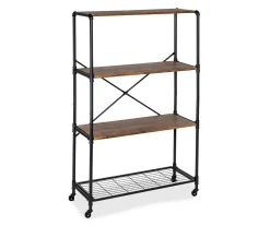Rustic Black 4-Tier Industrial Rolling Bookshelf -Biglots Sales 810539937 4