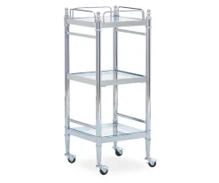 Hawkins Chrome & Glass 3-Shelf Rolling Cart