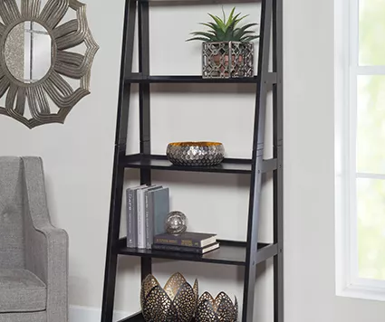 Boston Black Wood 5-Shelf Ladder Bookcase 4 Boston Black Wood 5-Shelf Ladder Bookcase - Image 4