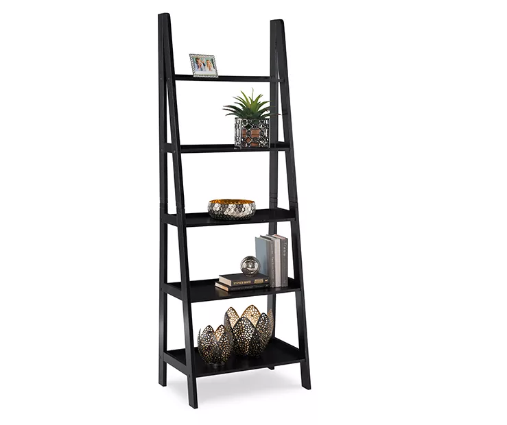 Boston Black Wood 5-Shelf Ladder Bookcase 9 Boston Black Wood 5-Shelf Ladder Bookcase - Image 9