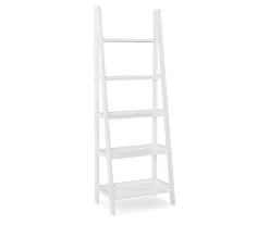 Boston White Wood 5-Shelf Ladder Bookcase