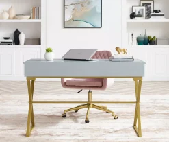 Glam Gray & Gold 2-Drawer Campaign Desk -Biglots Sales 810543219 A0 10