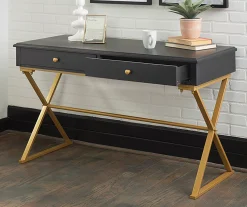 Glam Black & Gold 2-Drawer Campaign Desk -Biglots Sales 810543220 2