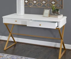 Glam White & Gold 2-Drawer Campaign Desk -Biglots Sales 810543228 A0 10
