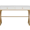 Glam White & Gold 2-Drawer Campaign Desk