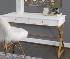 Glam White & Gold 2-Drawer Campaign Desk -Biglots Sales 810543228 A0 9