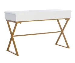 Glam White & Gold 2-Drawer Campaign Desk -Biglots Sales 810543228 A4 4