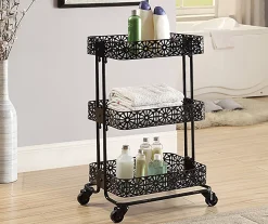 Mabry Black 3-Tier Pierced Floral Rolling Cart -Biglots Sales 810543382 2