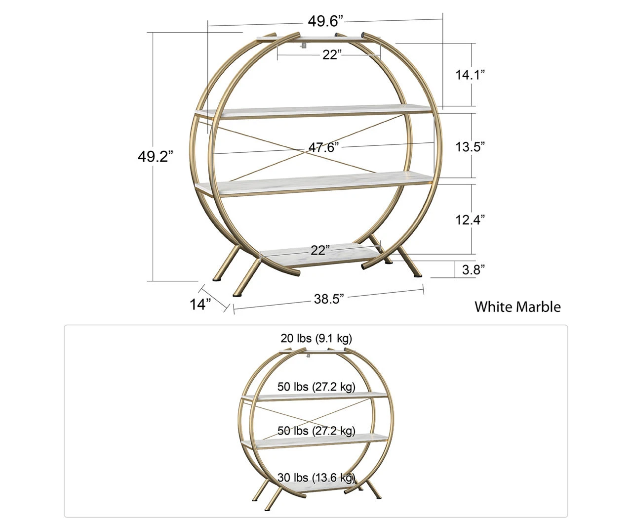 Amelia Faux Marble 4-Shelf Bookcase 4 Amelia Faux Marble 4-Shelf Bookcase - Image 4