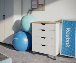 Evolution Vantage White & Weathered Oak 4-Drawer Storage Cart -Biglots Sales 810597741 4