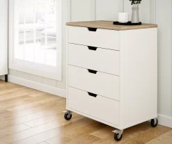 Evolution Vantage White & Weathered Oak 4-Drawer Storage Cart -Biglots Sales 810597741 5