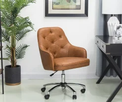 Caramel Brown Faux Leather Tufted Adjustable Office Chair -Biglots Sales 810598931 A0 3