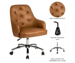 Caramel Brown Faux Leather Tufted Adjustable Office Chair -Biglots Sales 810598931 A0 6