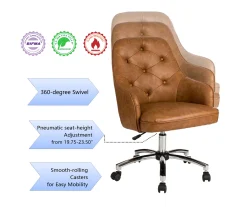 Caramel Brown Faux Leather Tufted Adjustable Office Chair -Biglots Sales 810598931 A0 7