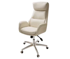Cream Mid-Century Modern Faux Leather Executive Office Chair