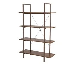 Walnut Modern Open 4-Shelf Bookcase