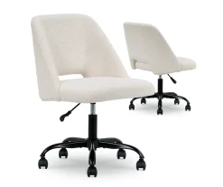 Cream Faux Wool Boucle Rolling Swivel Office Chair -Biglots Sales 810606674 A0 11