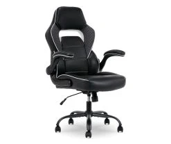 White & Black Faux Leather Gaming Chair